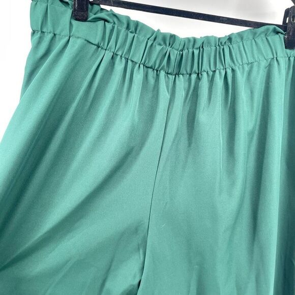 Emerald Green Pull-On Paperbag Waist Wide Leg Pants 4XL High Rise Lightweight - Picture 8 of 10